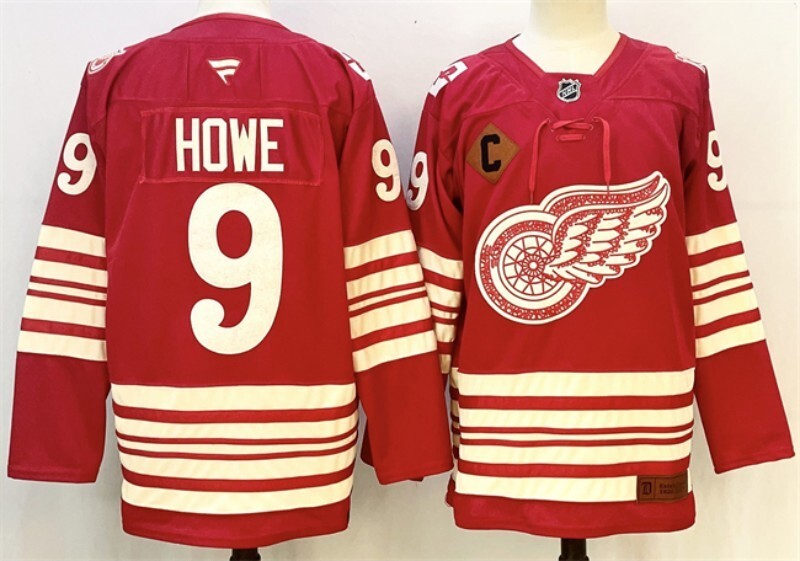 detroit red wings #9 gordie howe red 2025-26 with c patch centennial premium