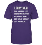 K-Dub I Survived 1998 Anderson Kick 2000 Giants Blowout 2009 Favre Bounty 2015 Walsh Wide Left 2017 Philly Flop