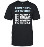 I Give 100% At Work 10% Monday 35% Tuesday 30 % Wednesday 20% Thursday 5% Friday Tee