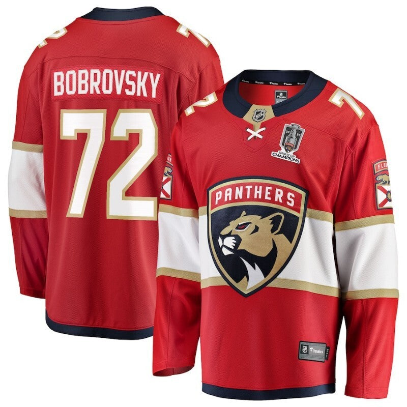 florida panthers #72 sergei bobrovsky 2025 stanley cup champions breakaway jersey - red