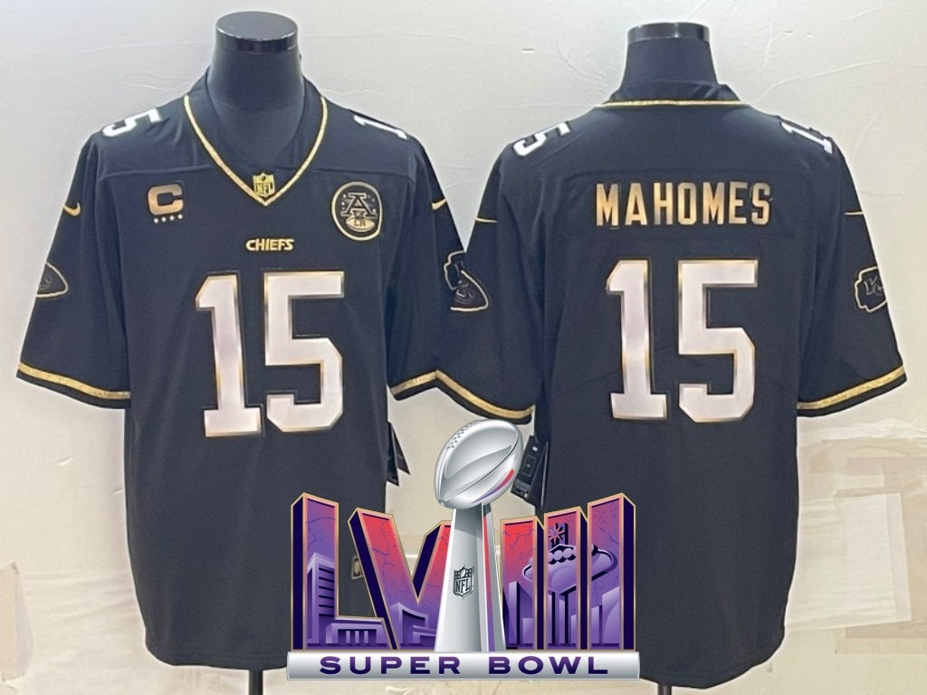 kansas city chiefs #15 patrick mahomes Black Gold Text V3 c01
