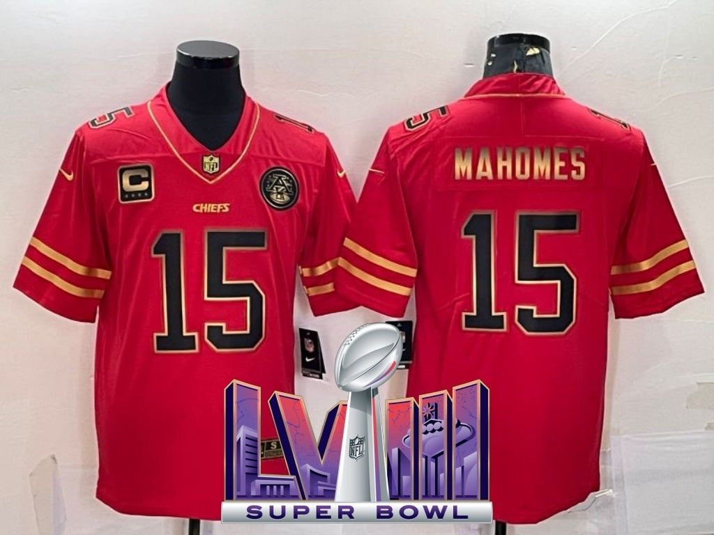 kansas city chiefs #15 patrick mahomes Red Gold Text 2d1