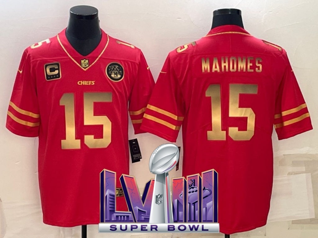 kansas city chiefs #15 patrick mahomes Red Gold Text V2 2cd3
