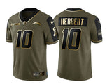 los angeles chargers #10 justin herbert 21 Salute Gold Text