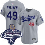 los angeles dodgers #49 blake treinen alternate road limited 2025 world series champions jersey