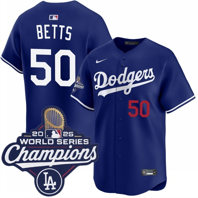 los angeles dodgers #50 mookie betts alternate royal limited 2025 world series champions jersey