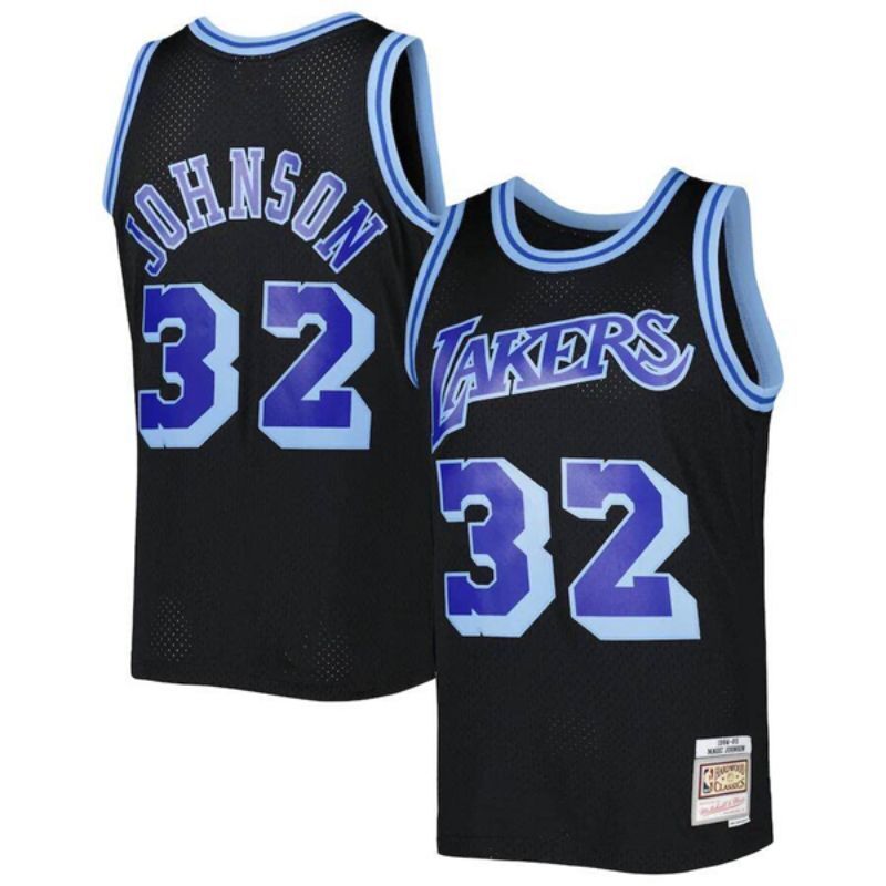 los angeles lakers #32 magic johnson black 1984-85 mitchell & ness hardwood