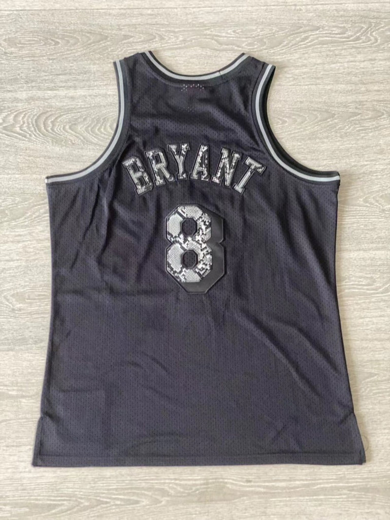 los angeles lakers #8 kobe bryant 1996-97 leather snakeskin Lakers 8 # Kobe Black Embroidered Jersey Style 1