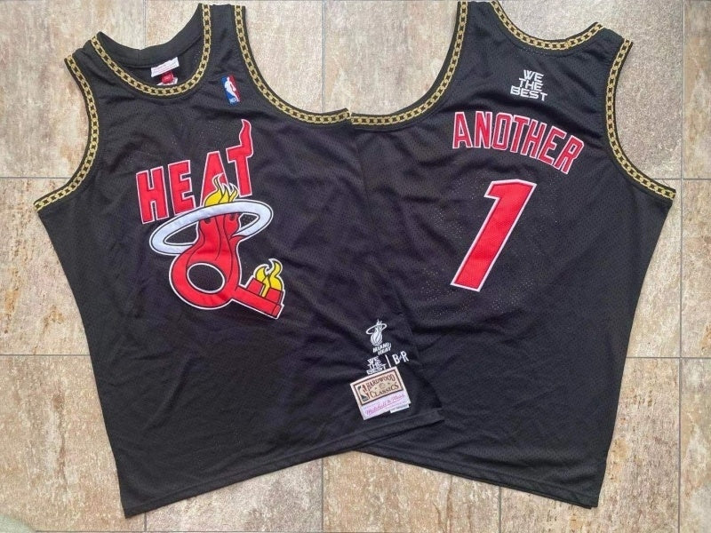 miami heat #1 another brxm&n authentic jersey black brmn Collaboration Heat 1 Black Embroidered Jersey Style 10