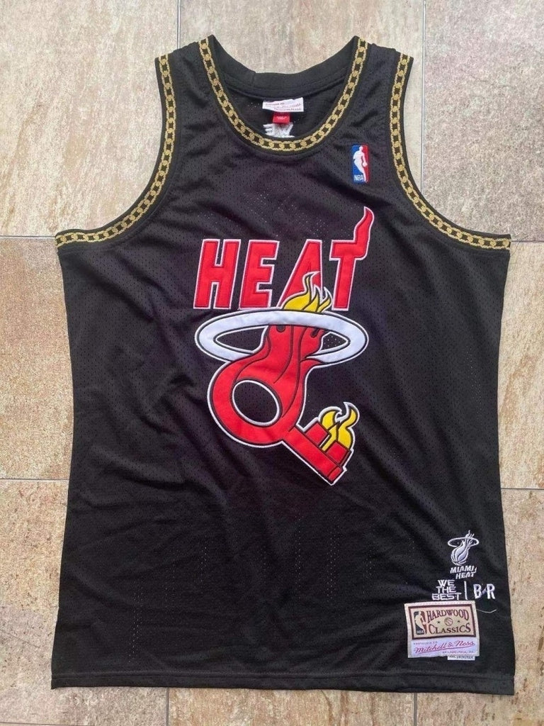 miami heat #1 another brxm&n authentic jersey black brmn Collaboration Heat 1 Black Embroidered Jersey Style 9
