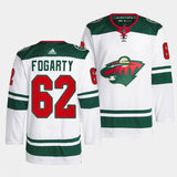 minnesota wild #62 steven fogarty away white men jersey