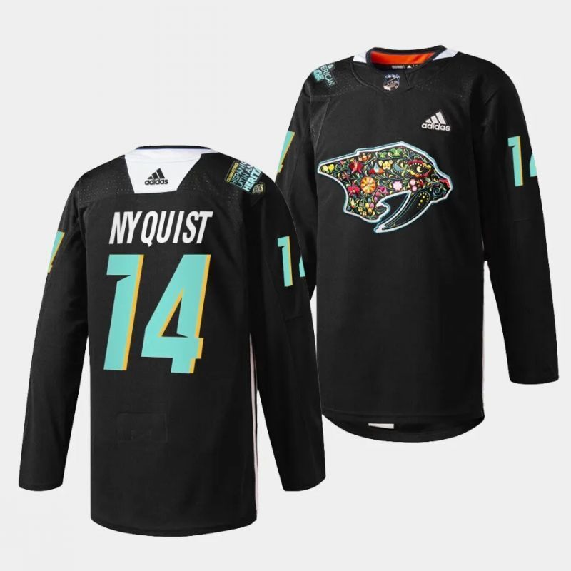 nashville predators #14 gustav nyquist 2023 hispanic heritage night black jersey