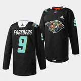 nashville predators #9 filip forsberg 2023 hispanic heritage night black jersey