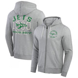 new york jets heather gray vintage stripe full-zip hoodie