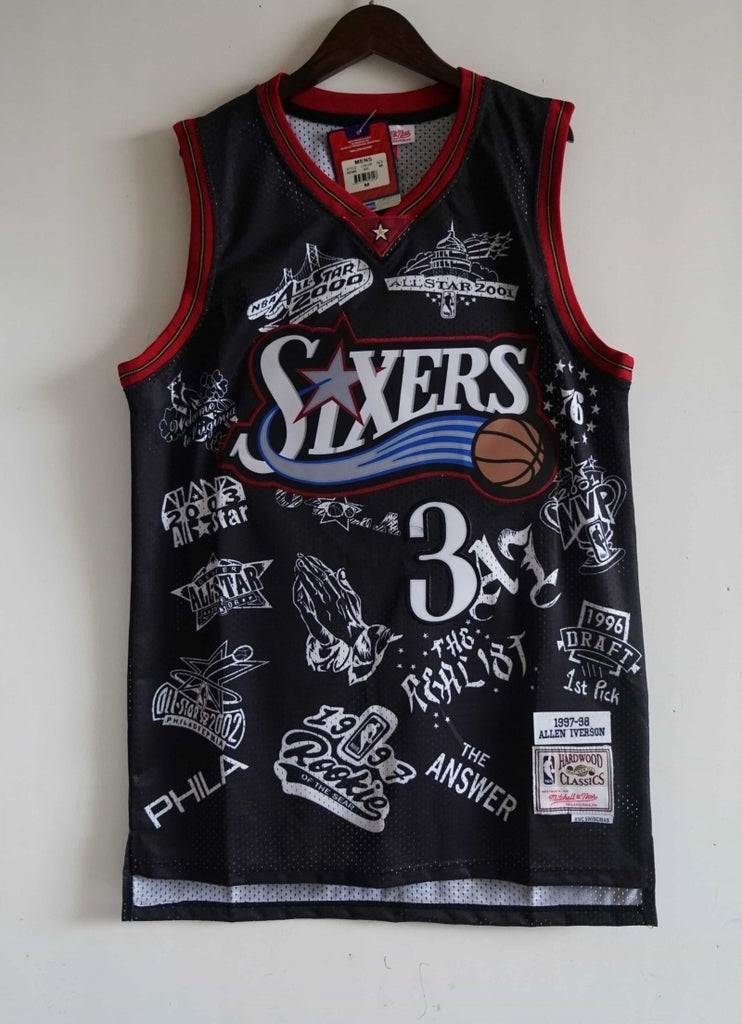 philadelphia 76ers #3 allen iverson 76 ( Mesh Print ) 3 # Allen Iverson Tattoo Edition Black Style 5
