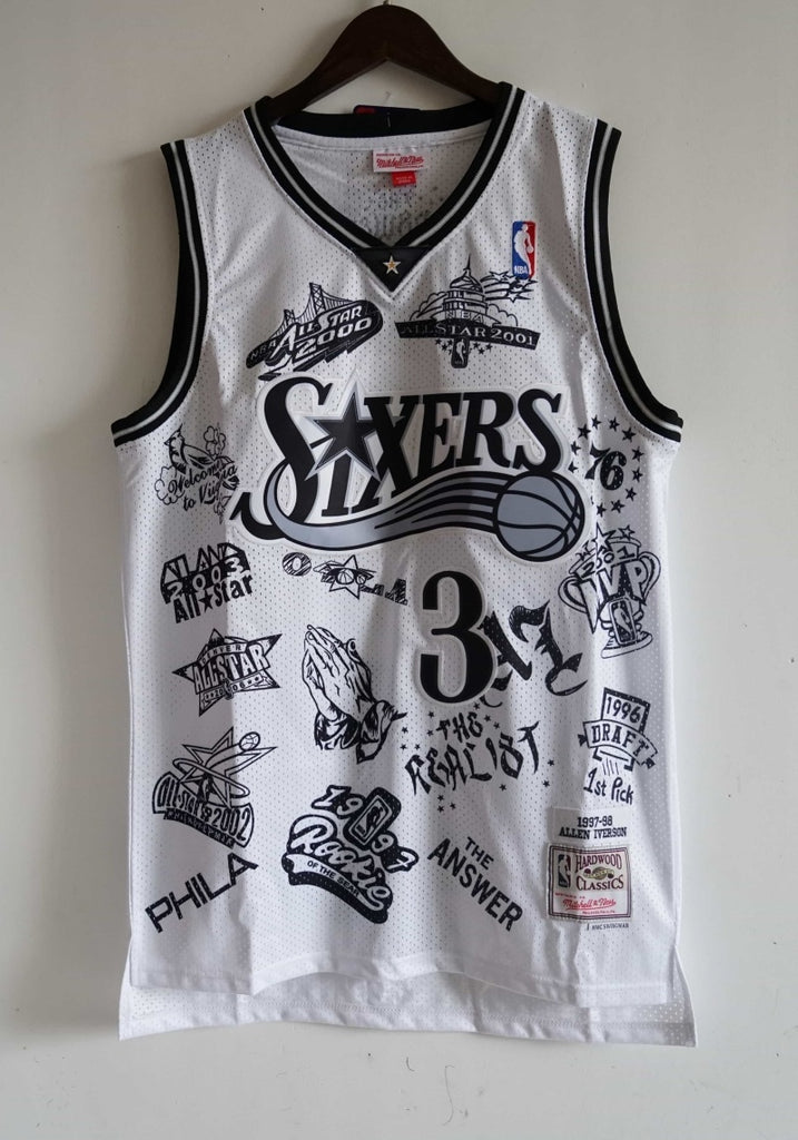 philadelphia 76ers #3 allen iverson 76 ( Mesh Print ) 3 # Allen Iverson Tattoo Edition White Style 5