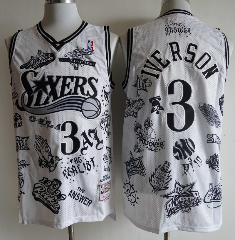 philadelphia 76ers #3 allen iverson 76 ( Mesh Print ) 3 # Allen Iverson Tattoo Edition White Style 6