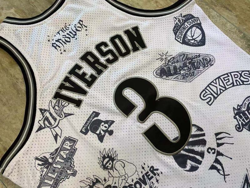 philadelphia 76ers #3 allen iverson mitchell ness Retro Fan Edition nba 76 Iverson Collaboration Series Jersey White Style 4