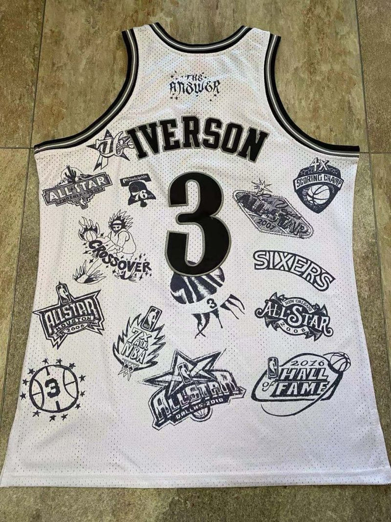 philadelphia 76ers #3 allen iverson mitchell ness Retro Fan Edition nba 76 Iverson Collaboration Series Jersey White Style 5
