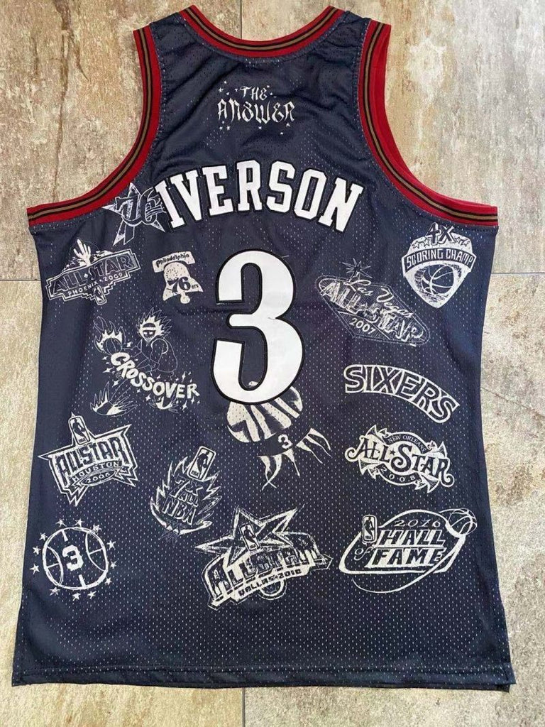 philadelphia 76ers #3 allen iverson mitchell ness Retro Fan Edition nba 76 Team Iverson Collaboration Jersey Black Style 4