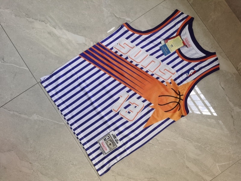 phoenix suns #13 nash throwback jersey white with stripe Style 4
