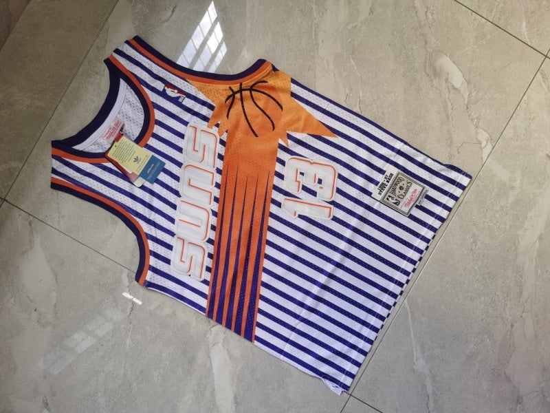 phoenix suns #13 nash throwback jersey white with stripe Style 5