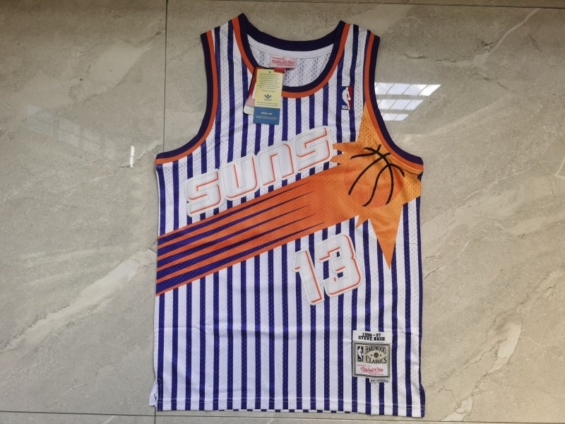 phoenix suns #13 nash throwback jersey white with stripe Style 6
