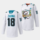 san jose sharks #18 filip zadina 2023 los tiburones white special jersey