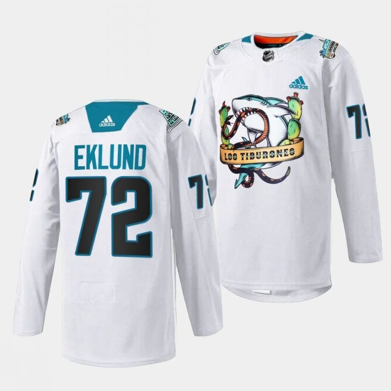 san jose sharks #72 william eklund 2023 los tiburones white special jersey