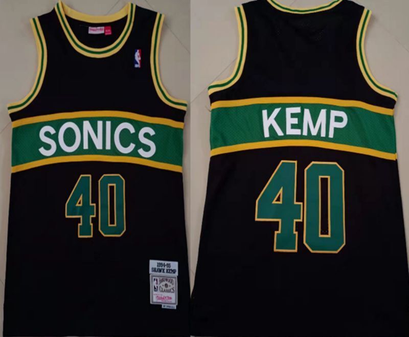 seattle supersonics #40 shawn kemp Supersonics 40 # - Kemp Black Retro Jersey