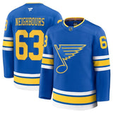 st. louis blues #63 jake neighbours home premium jersey - blue