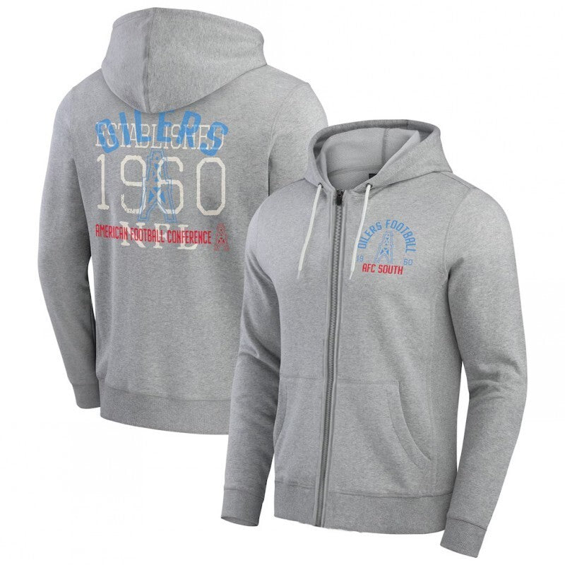 tennessee titans heather gray vintage stripe full-zip hoodie