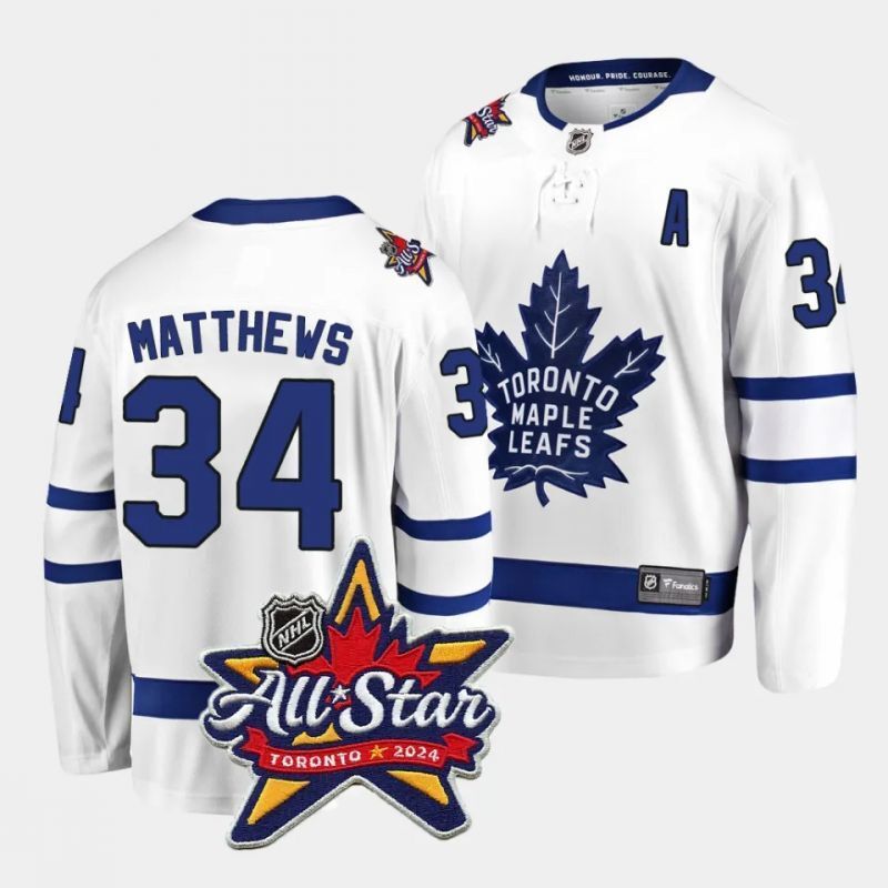 toronto maple leafs #34 auston matthews 2024 nhl all-star patch white away jersey