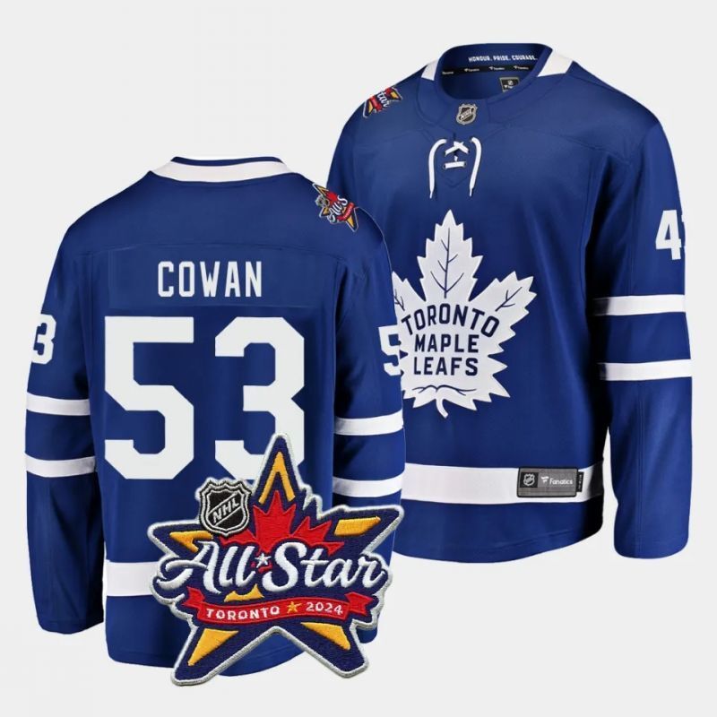 toronto maple leafs #53 easton cowan 2024 nhl all-star patch royal blue jersey