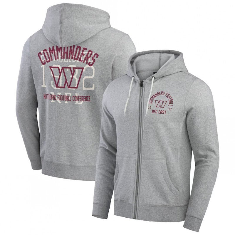 washington commanders heather gray vintage stripe full-zip hoodie