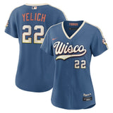 women milwaukee brewers #22 christian yelich 2026 city connect stadium jersey - mineral blue_conew1