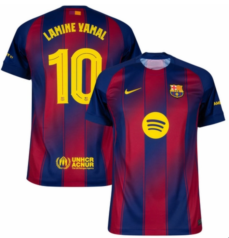 youth barcelona #10 lamine yamal navy red 2025 26 home soccer jersey